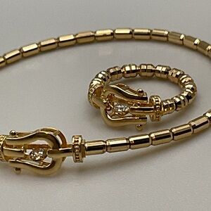 18k japan gold bracelet & Ring Set with dancing Diamond